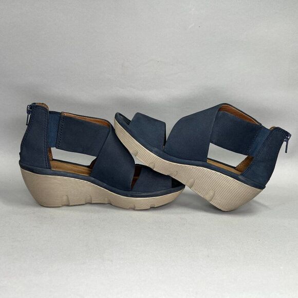 Clarks Artisan Clarene Galmor Sandals Women's Size 6.5 Blue Leather Wedge Sandal - Picture 7 of 12